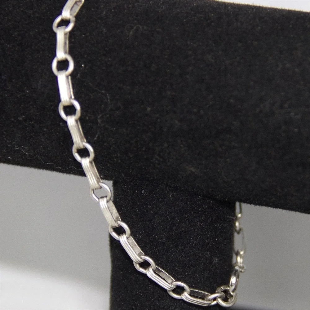 Vintage Sterling Silver 925 Textured Bar and Round Link Chain Bracelet 7.25in